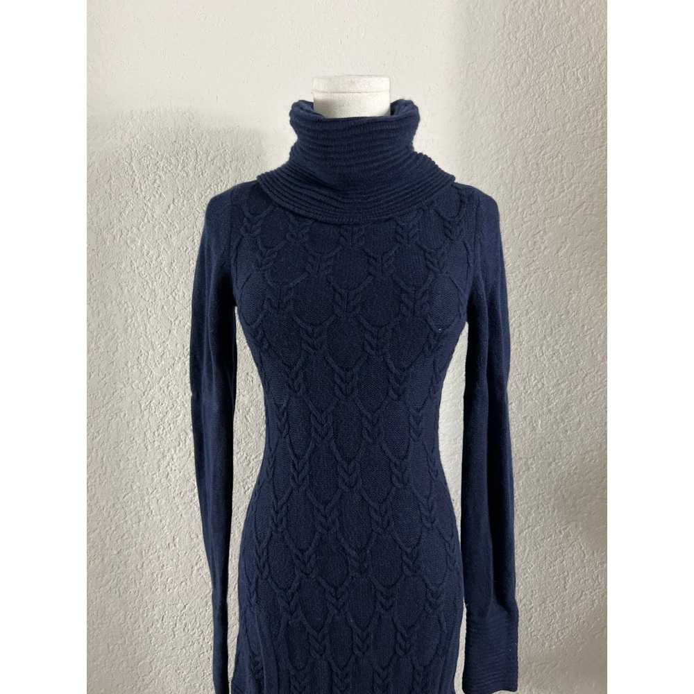 GUESS byMarciano Navy Blue Cable Knit Sweater Dress Cowl Turtleneck Bodycon XS M